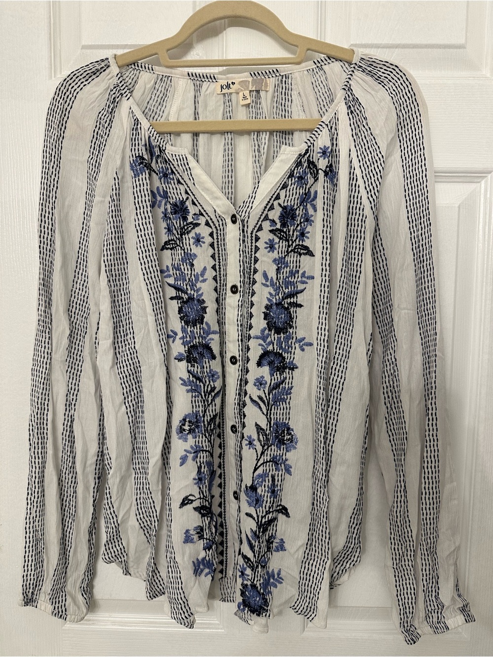 Jolt White Blouse with Blue Floral Embroidery